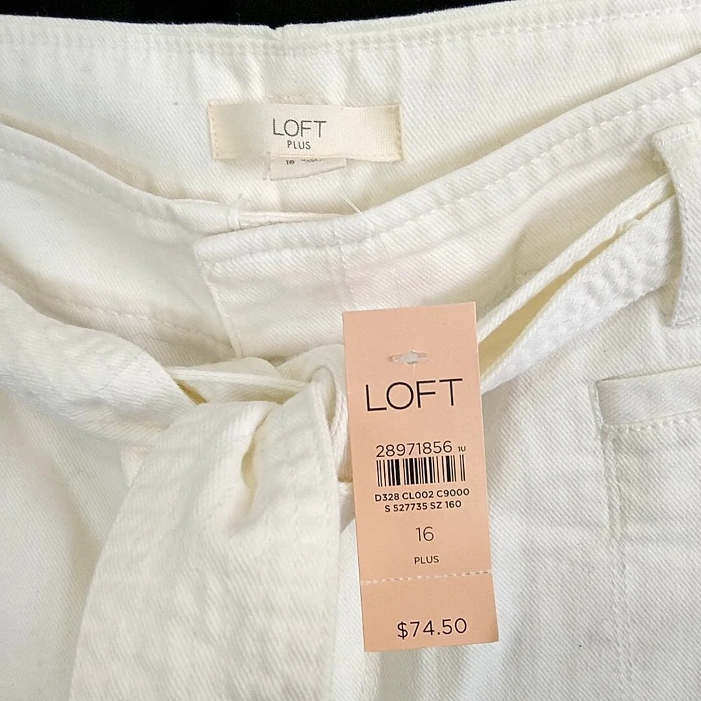 Loft Plus Cropped Pants Womens 16 White Tie Waist High Rise Straight Leg New
